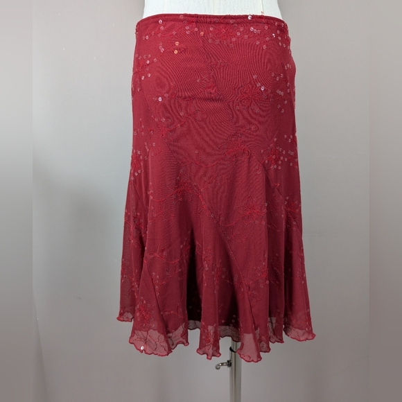 Y2K Red Sheer Layered Sequin Midi Skirt Low Rise Boho Mesh Size M - Picture 6 of 7